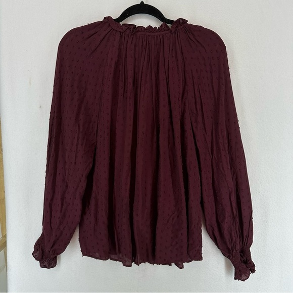 H&M Chiffon Clip Dot V Neck Long Sleeve Blouse SIZE 8 Red - Picture 7 of 9